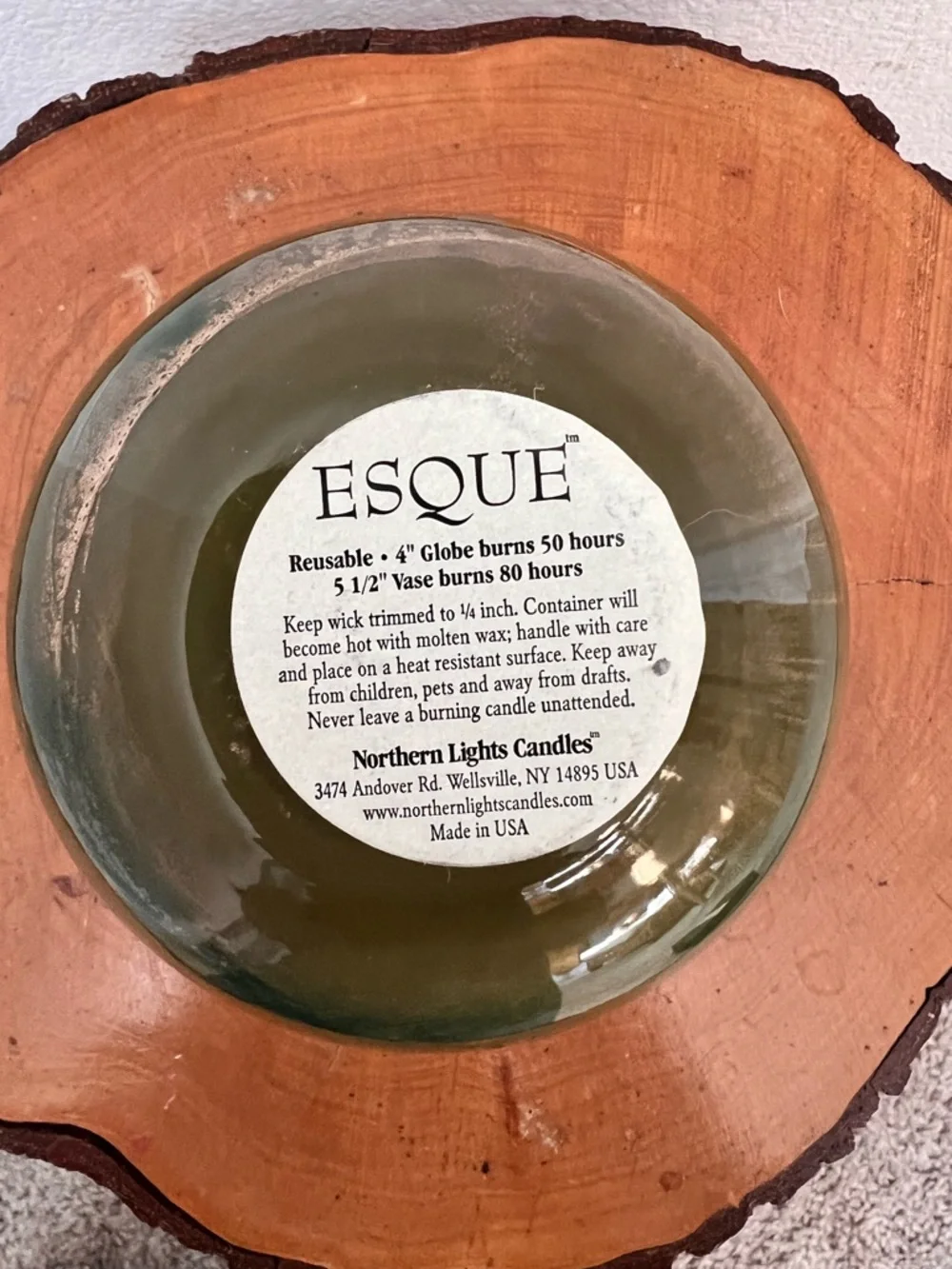 Northern Lights Esque Polished Globe Candle 4” Sage Decorative Glass‎ Candle NIB